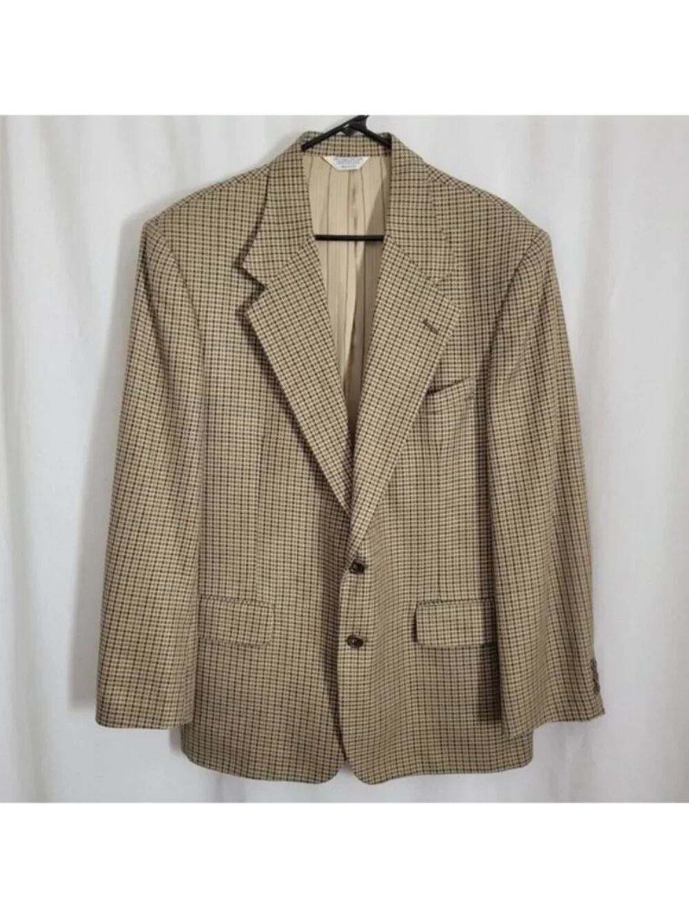 Hunting Horn J. Riggings Sport Coat Jacket Houndstooth Men's 42R Poly Wool Silk